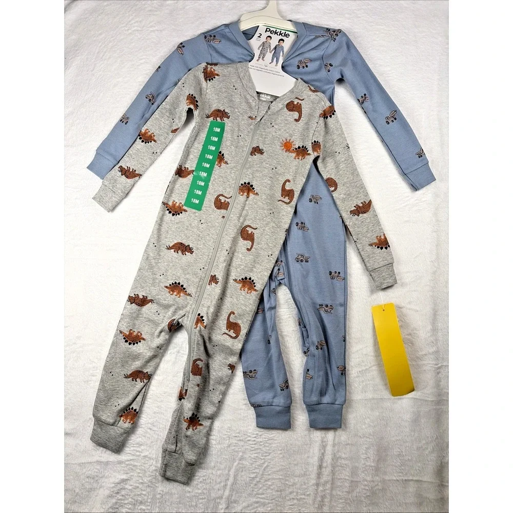Pekkle 2-pack Sleepers - Dinosaurs & Construction Theme - 18M - NWT